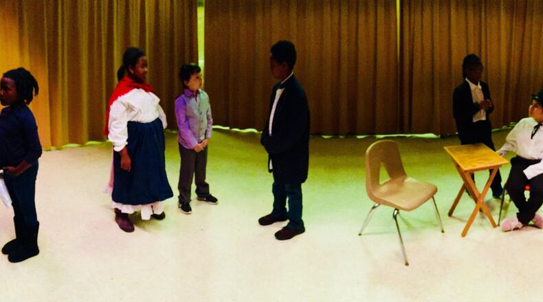 Students in the Rockdale County Program Challenge practice for the performance of a play that will raise donations for the Atlanta History Center. Pictured left to right: Mariyah Humphries, Gabrielle Seeley, Gabriel Flowers, Daniel Menghisteab, Assonah Ward and Paula Acosta. CONTRIBUTED