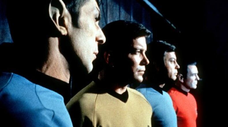 Hark, I hear a symphony: Music from the original "Star Trek" TV series -- starring Leonard Nemoy (from left), William Shatner, DeForest Kelley and James Doohan -- will be included in “Star Trek: The Ultimate Voyage,” a touring concert coming to the Fox Theatre on Jan. 30. ASSOCIATED PRESS