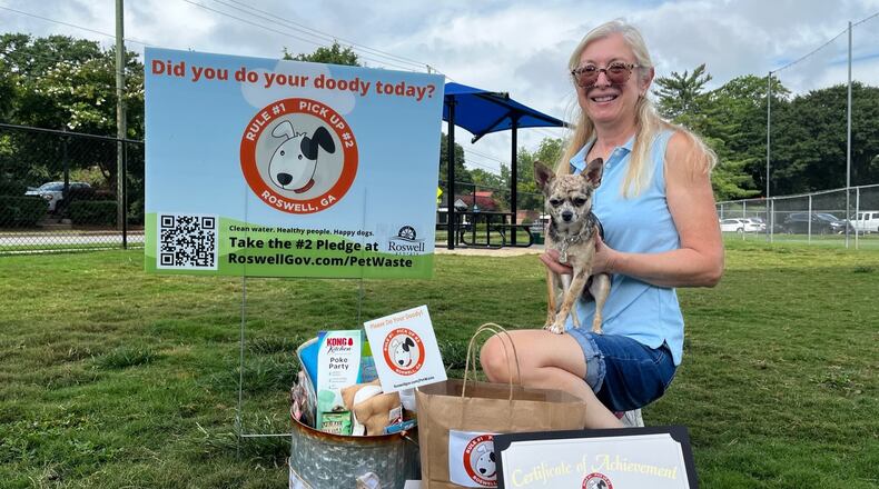 Tucci, a 9-month-old Chihuahua, with owner, Gloria Libby, won Roswell's Dog Waste Pledge photo contest. (Courtesy City of Roswell)