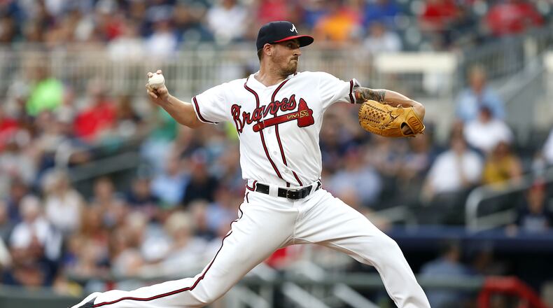 Kevin Gausman at work for the Braves against the Milwaukee Brewers at SunTrust Park on Friday night.