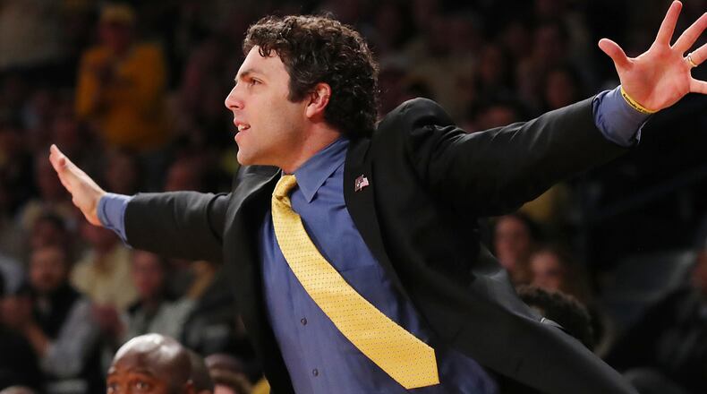 Georgia Tech coach Josh Pastner coaches his team to a 71-57 victory over Belmont in their NIT tournament second-round game Sunday, March 19, 2017, in Atlanta. (Curtis Compton/AJC)