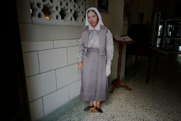 An image of Blessed MarÌa Carmen Rendiles is at the entrance of her museum in Caracas, Venezuela, Monday, March 31, 2025. Pope Francis approved the canonization of Venezuela first female Saint Maria Carmen Rendiles today. (AP Photo/Ariana Cubillos)