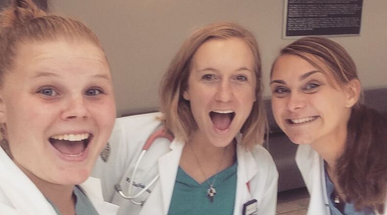 From left to right are doctors Alex Shurling, Rachel Johnson and Anna Strasma. All three attended Prince of Peace Catholic Church and were inspired by their mission work with the nonprofit Amigos for Christ in Nicaragua to go into medicine. (Contributed photo)