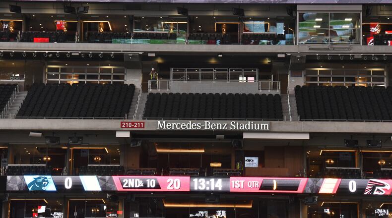 All sponsorship signage visible from the seating bowl at Mercedes-Benz Stadium will be digital except for some for the naming-rights partner. HYOSUB SHIN / HSHIN@AJC.COM