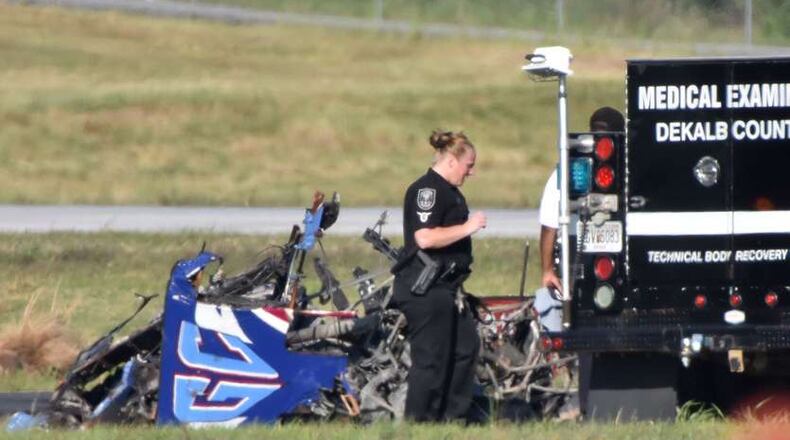 The scene of a fatal plane crash Saturday, May 14, 2016, at DeKalb Peachtree Airport. HYOSUB SHIN/HSHIN@AJC.COM