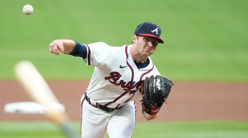 Braves pitcher Jr. Ritchie delivers during the first inning against the Tigers on Wednesday, April 29, 2026, in Atlanta. It was the 22-year-old’s first major league start at Truist Park. (Brynn Anderson/AP)