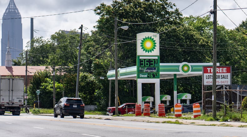 Gas prices are below $4 at a station on Donald Lee Hollowell Parkway in Atlanta on Monday, June 22, 2026. (Ben Hendren for the AJC)