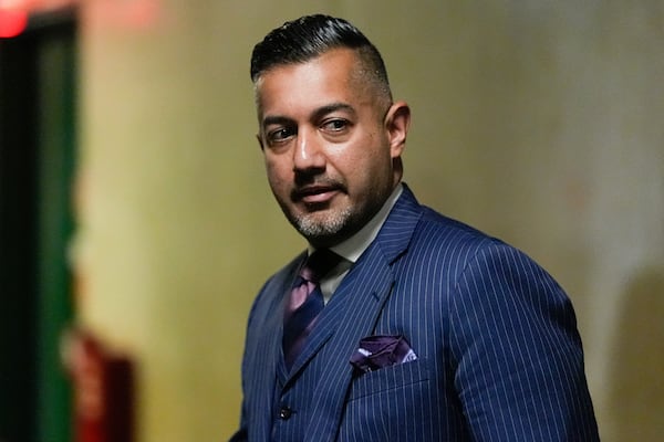 Attorney Imran Ansari leaves court for a break during Harvey Weinstein's retrial at Manhattan criminal court, Wednesday, April 23, 2025, in New York. (AP Photo/Julia Demaree Nikhinson)
