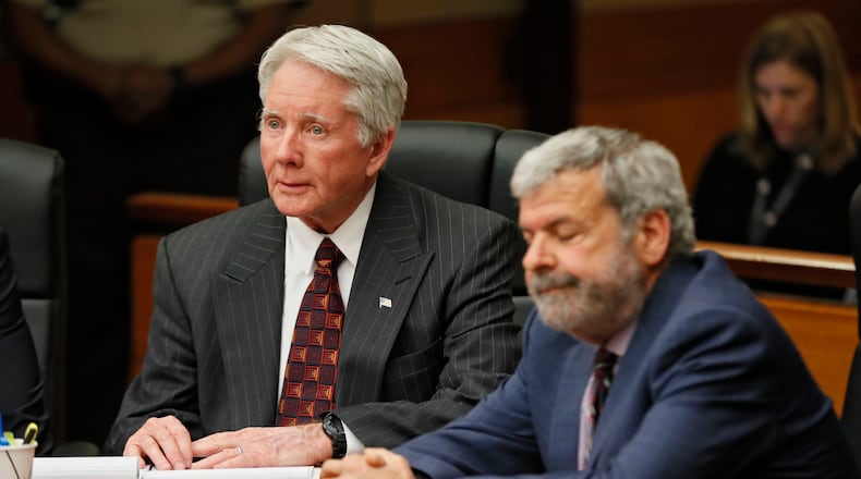 4/23/18 - Atlanta - Tex McIver, seated with Defense Attorney Don Samuel, showed little reaction to the first of four guilty verdicts. The jury found Tex McIver guilty on four of five charges on their fifth day of deliberations today at the Tex McIver murder trial at the Fulton County Courthouse. Bob Andres bandres@ajc.com