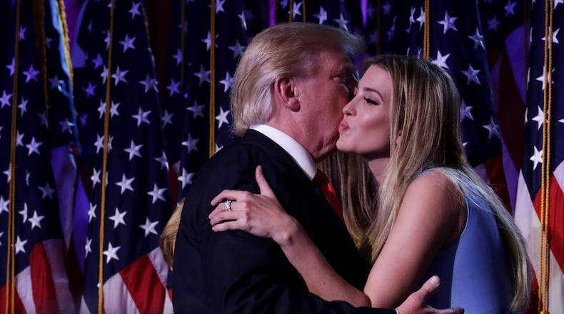 NEW YORK, NY - NOVEMBER 09: Republican president-elect Donald Trump and his daughter Ivanka Trump embrace after delivering his acceptance speech at the New York Hilton Midtown in the early morning hours of November 9, 2016 in New York City. Donald Trump defeated Democratic presidential nominee Hillary Clinton to become the 45th president of the United States. (Photo by Chip Somodevilla/Getty Images)