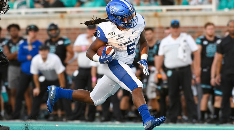 Georgia State running back Tra Barnett in action against Coastal Carolina on Saturday, Oct. 12, 2019. (Photo by Todd Drexler/Georgia State Athletics)