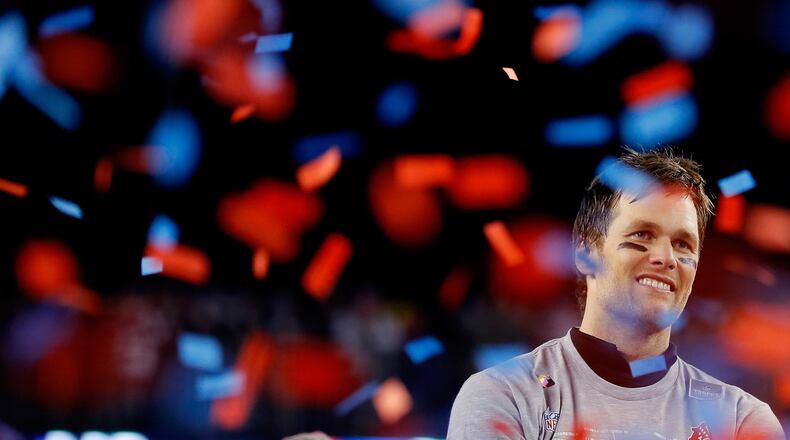 Tom Brady of the New England Patriots celebrates after winning the AFC Championship Game against the Jacksonville Jaguars at Gillette Stadium on January 21, 2018 in Foxborough, Massachusetts. (Photo by Kevin C. Cox/Getty Images)