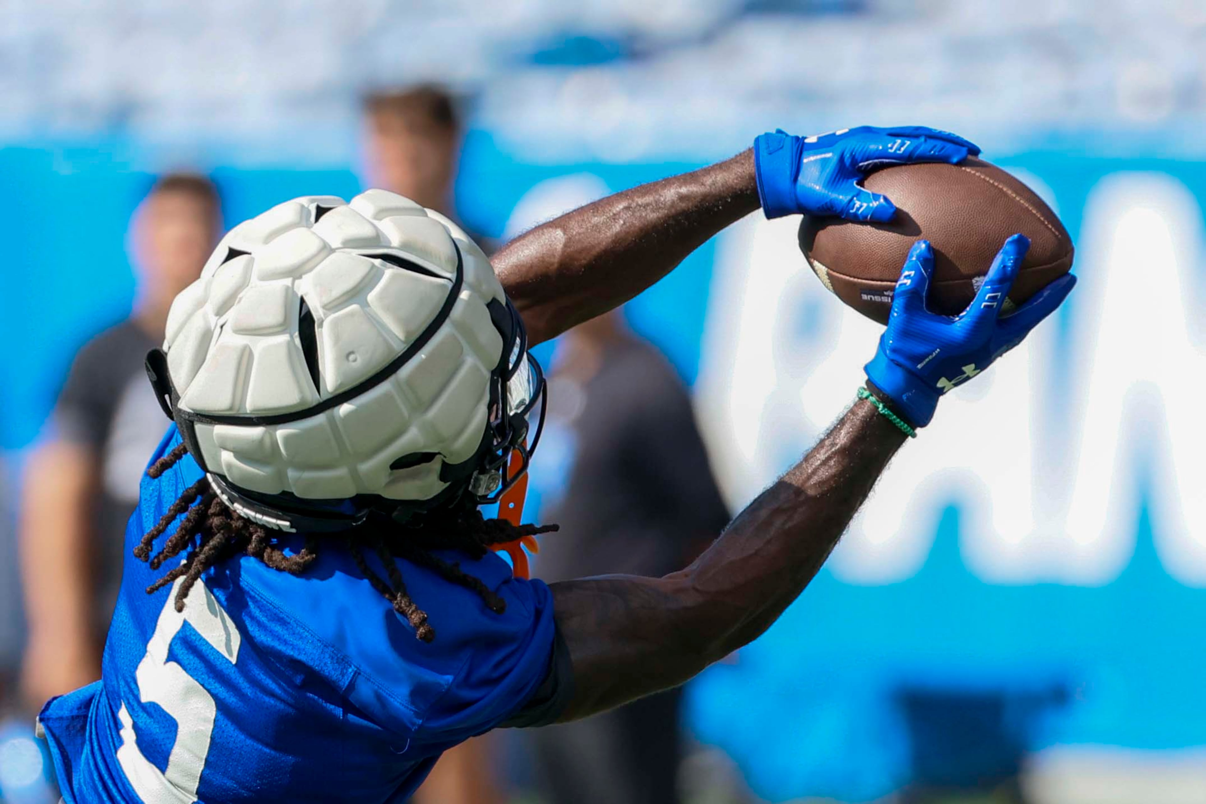 GSU Javon Robinson (5) catches the ball during Georgia State University’s first day of practice at Center Parc Stadium on Thursday, July 31, 2025, in Atlanta.
(Miguel Martinez/ AJC)