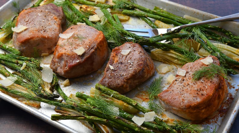 Sheet-Pan Pork Chops with Asparagus and Fennel
(CHRIS HUNT FOR THE ATLANTA JOURNAL-CONSTITUTION)
