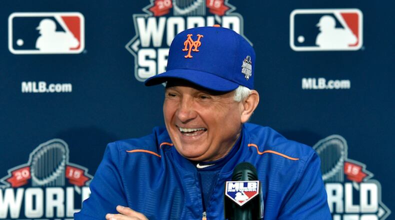 New York Mets manager Terry Collins during the World Series workout press conference on Monday, Oct. 26, 2015, at Kauffman Stadium in Kansas City, Mo. (John Sleezer/Kansas City Star/TNS)