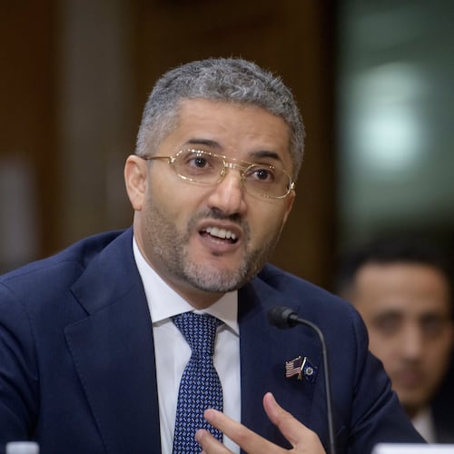 Amer Ghalib appears before a Senate Committee on Foreign Relations hearing on his pending nomination to be U.S. Ambassador to Kuwait, on Capitol Hill, Thursday, Oct. 23, 2025, in Washington. (AP Photo/Rod Lamkey, Jr.)