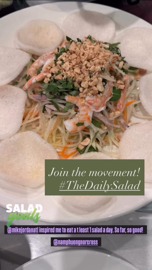 The Lotus Salad at Buford Highway Vietnamese restaurant Nam Phuong, taken by Mia Orino, chef and owner of Filipino restaurant Kamayan ATL. Orino tagged AJC food journalist Mike Jordan when sharing the photo in an Instagram Stories post on Jan. 7, 2026. (Courtesy of Mia Orino)