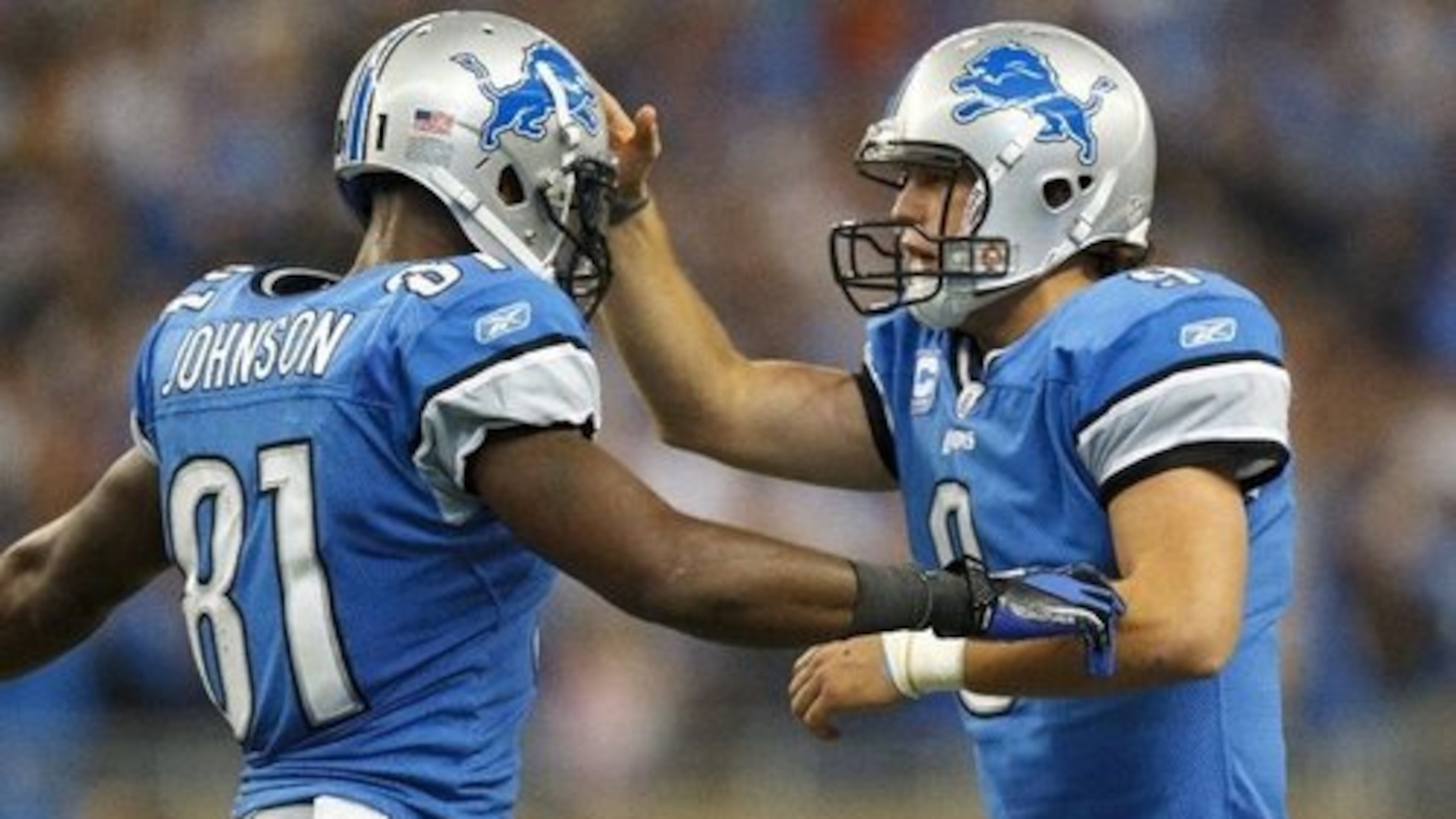 The Detroit Lions have struggled for so long, but some of their most exciting years — until recently — had a decidedly Georgia connection to them: Calvin Johnson from Tech (left) and Matthew Stafford from UGA. (AP 2012)