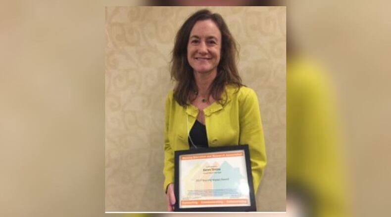 Karen Tinsley, 45, was killed Tuesday after a car, following too closely, crashed into her while she was on her bicycle.