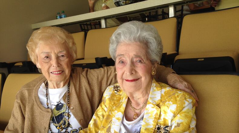 Sisters Jo Atchison (left) and Alae Risse Leitch attended Georgia Tech’s game against Pittsburgh in 2016. (AJC photo by Ken Sugiura)