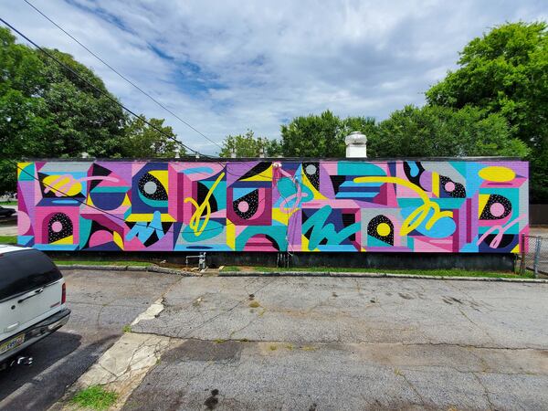 At the north end of East Atlanta Village, on Oak Grove Avenue, is an abstract mural by Wolfdog (Ash Hayner).