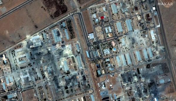 This satellite image provided by Maxar Technologies shows the Isfahan nuclear technology center in Iran after U.S. strikes, Sunday, June 22, 2025. (Maxar Technologies via AP)