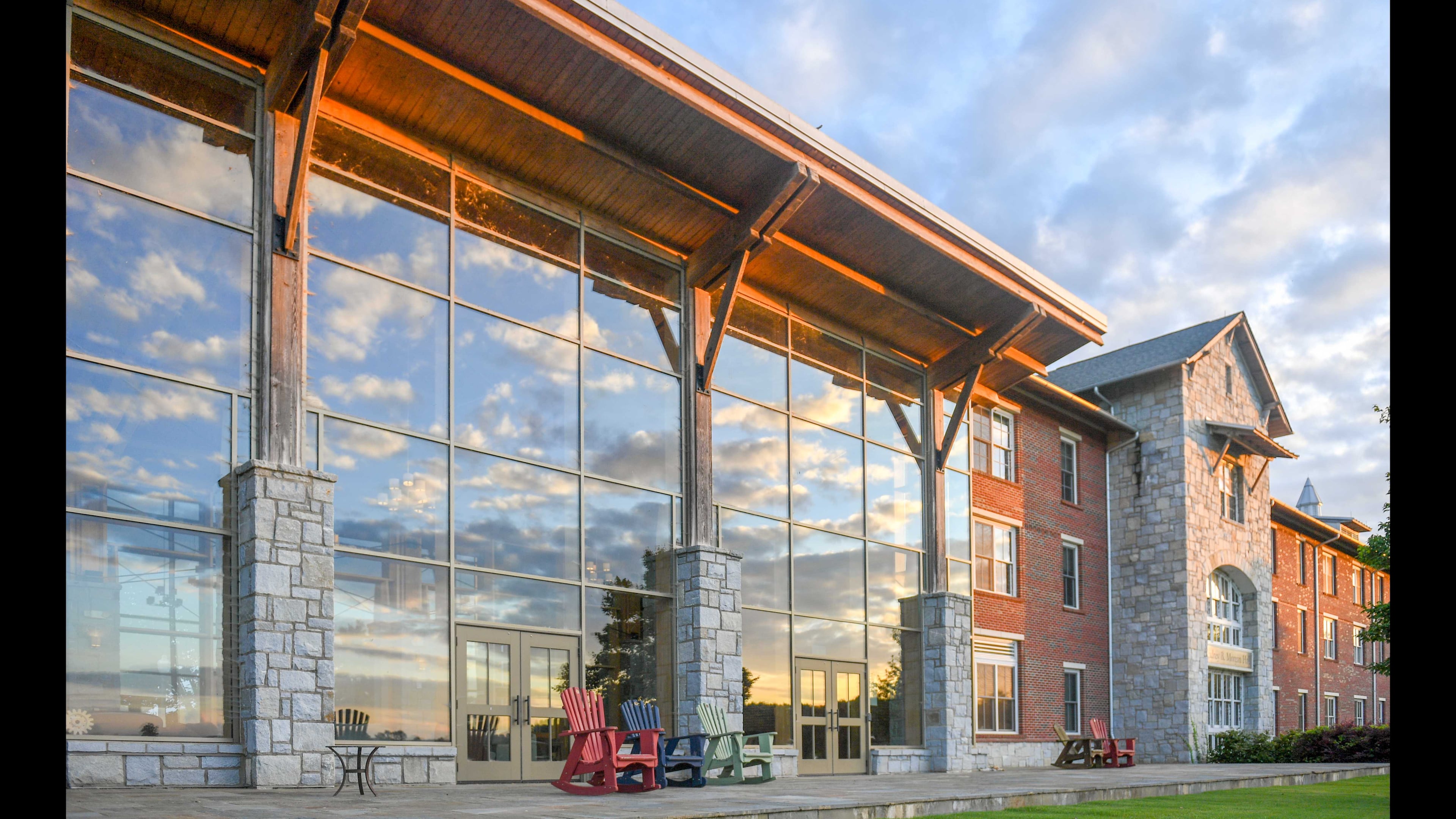 The Berry College Morgan and Deerfield Residence Halls at sunset. Photo by Brant Sanderlin/ Berry College.