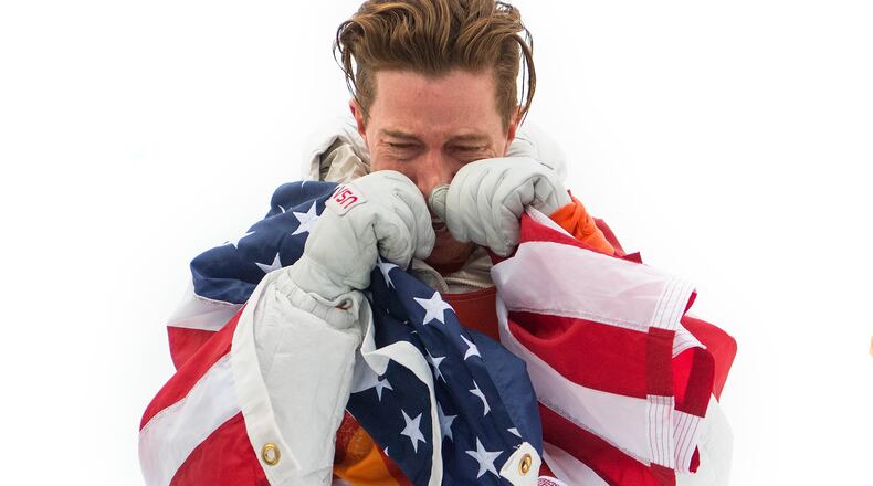 PYEONGCHANG-GUN, SOUTH KOREA - FEBRUARY 14: Gold medalist Shaun White of the United States shows his emotion during the victory ceremony for the Snowboard Men's Halfpipe Final on day five of the Pyeongchang 2018 Winter Olympics at Phoenix Snow Park on February 14, 2018 in Pyeongchang-gun, South Korea. (Photo by David Ramos/Getty Images)