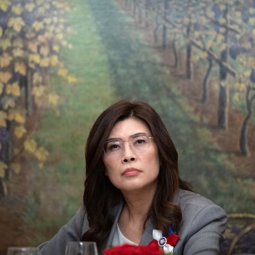 Cheng Li-wun, the chairperson of Taiwan's main opposition Nationalist Party, or Kuomintang (KMT), speaks with reporters during a news conference on Friday, June 12, 2026, in Washington. (AP Photo/Mark Schiefelbein)