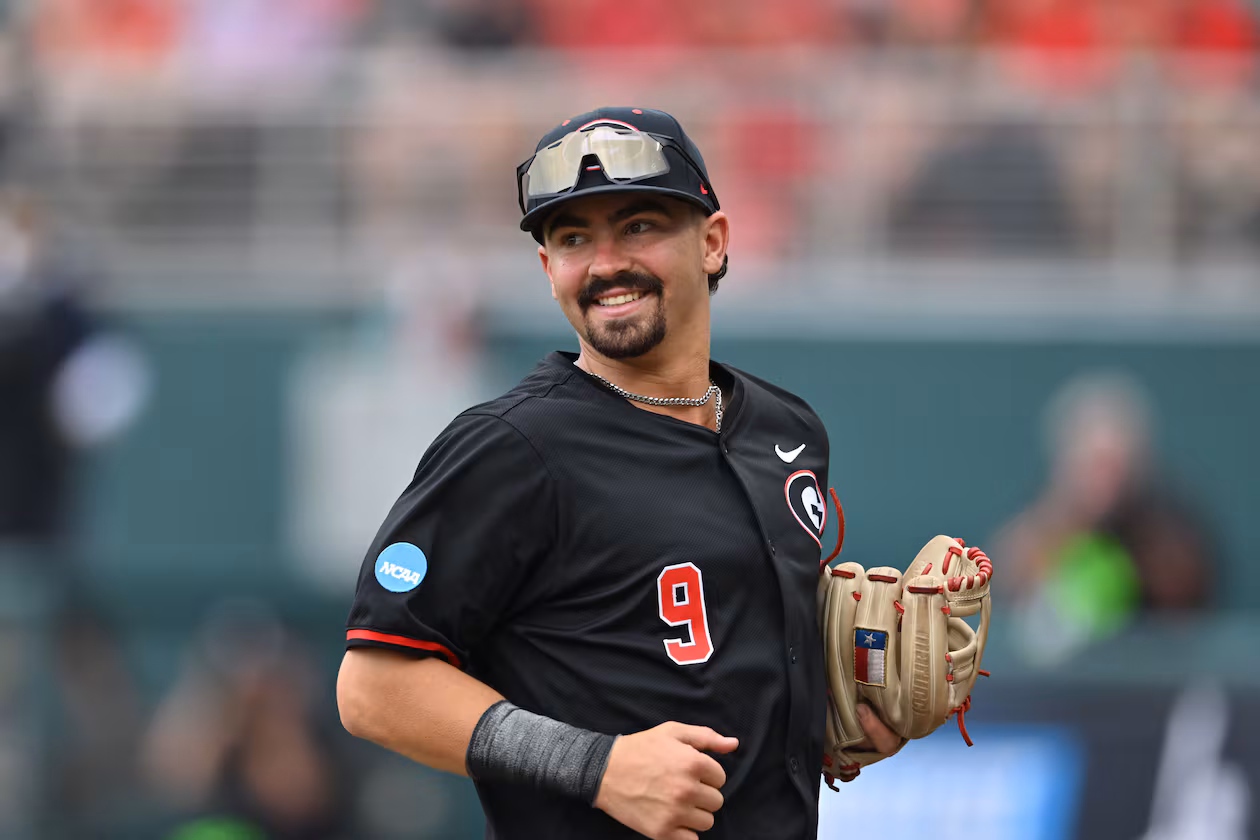 Georgia infielder Kolby Branch reacts during the second inning of their NCAA Regional game at Foley Field, Friday, May 29, 2026, in Athens. (Hyosub Shin/AJC)