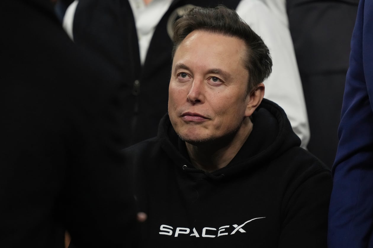 FILE - Elon Musk attends the finals for the NCAA wrestling championship, Saturday, March 22, 2025, in Philadelphia. (AP Photo/Matt Rourke, file)