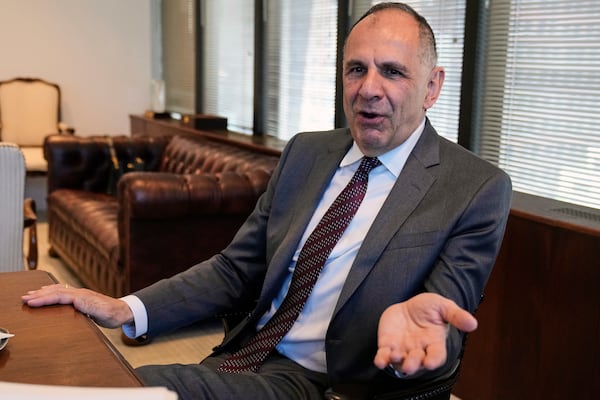 Greece Foreign Minister Giorgos Gerapetritis responds to questions during an interview at the Permanent Mission of Greece to the United Nations, in New York, Monday, May 19, 2025. (AP Photo/Richard Drew)