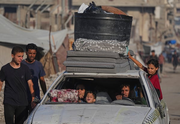 Displaced Palestinians flee Jabalia after the Israeli army issued evacuation orders, in Gaza City, Sunday, June 29, 2025. (AP Photo/Jehad Alshrafi)