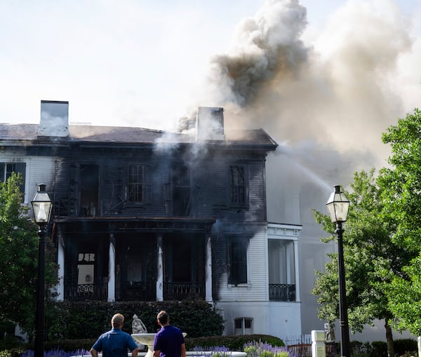 Fire crews battle a fire on the South corner of the Nottoway Plantation on Thursday, May 15, 2025 in White Castle, La. (Michael Johnson /The Advocate via AP)