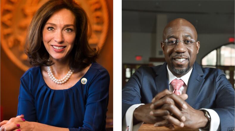 Former Columbus Mayor Teresa Tomlinson (left). Rev. Raphael Warnock of Ebenezer Baptist Church in Atlanta. AJC file photos.