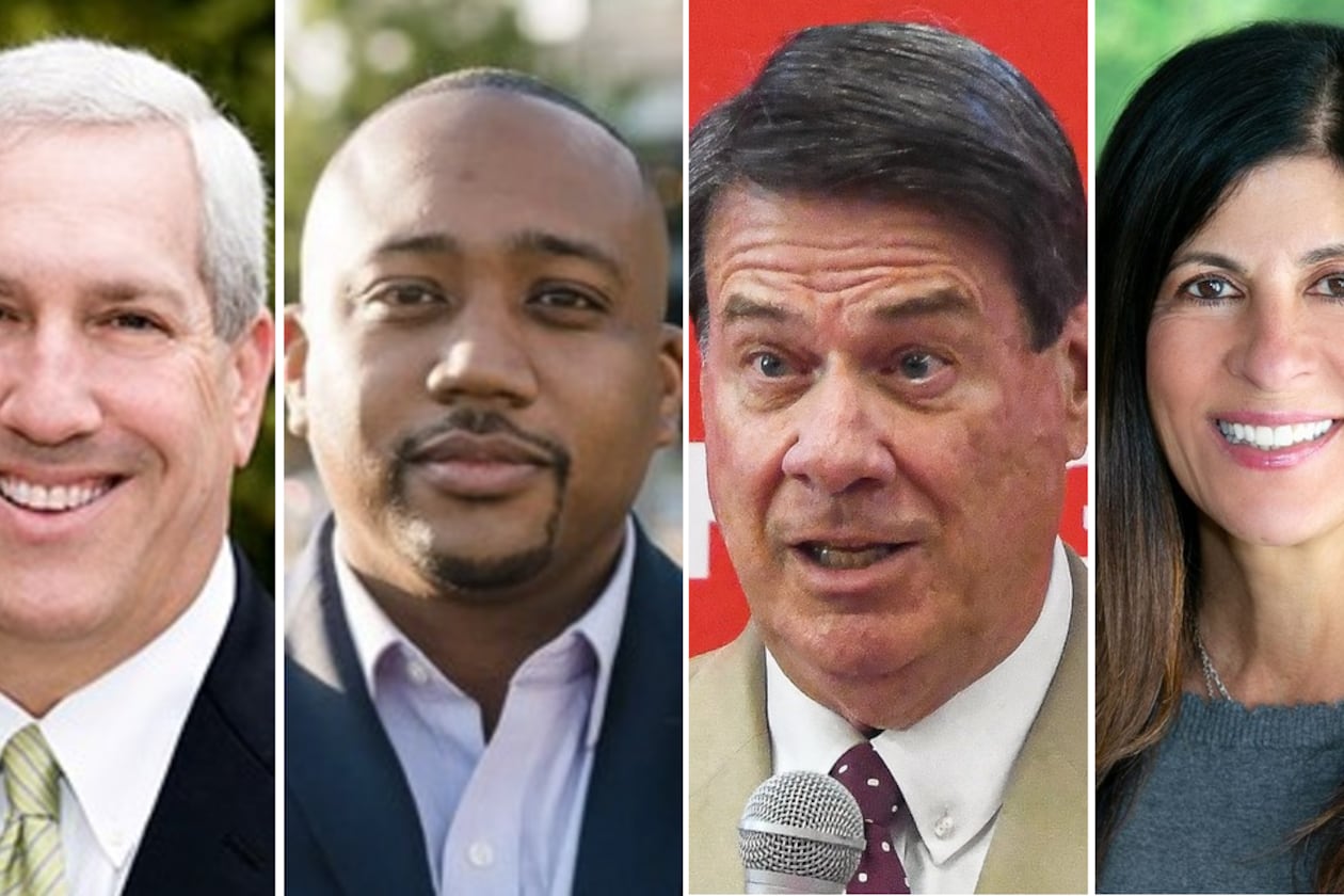 The four candidates in this year’s Sandy Springs mayoral race are Andy Bauman (from left), Dontaye Carter, incumbent Rusty Paul and Jody Reichel. (Courtesy; AJC File)
