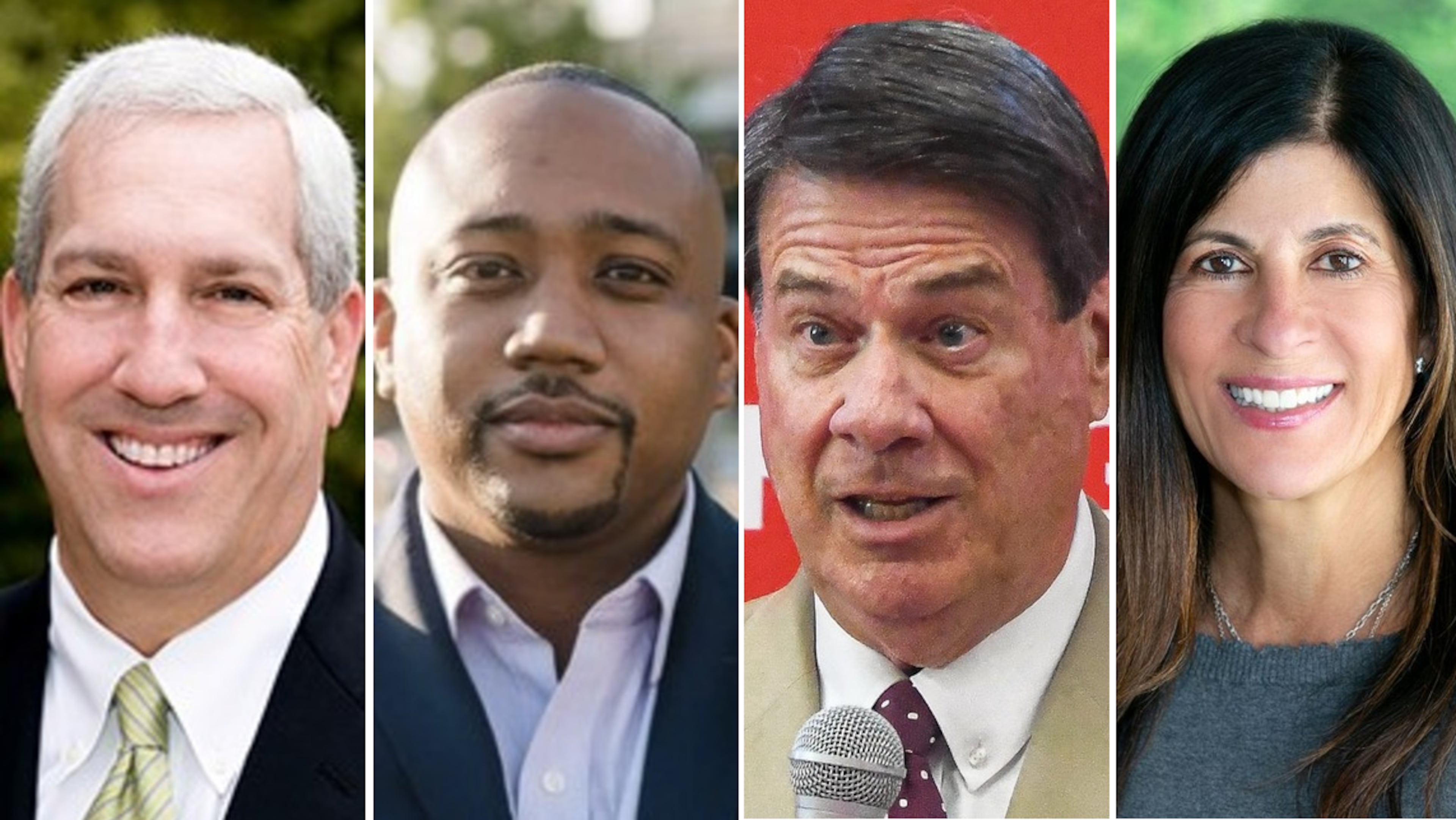 Candidates in this year's Sandy Springs mayor's race, from left, Andy Bauman, Dontaye Carter, Rusty Paul (incumbent) and Jody Reichel. (Courtesy)