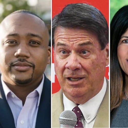 The four candidates in this year’s Sandy Springs mayoral race are Andy Bauman (from left), Dontaye Carter, incumbent Rusty Paul and Jody Reichel. (Courtesy; AJC File)