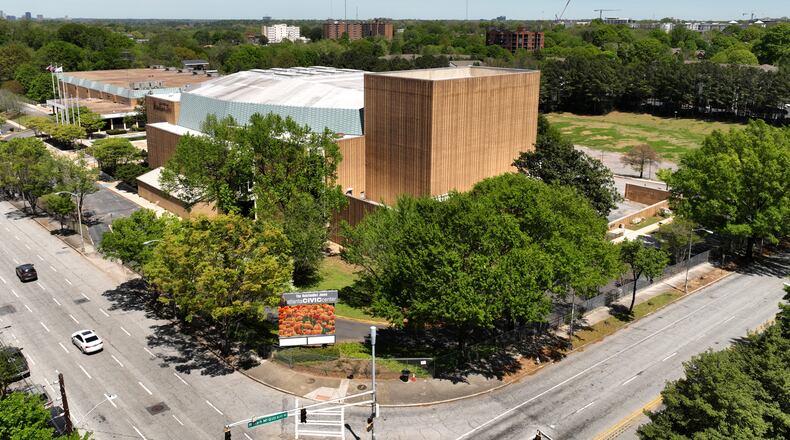 April 15, 2022 Atlanta - Aerial photograph shows Atlanta Civic Center on Friday, April 15, 2022. (Hyosub Shin / Hyosub.Shin@ajc.com)