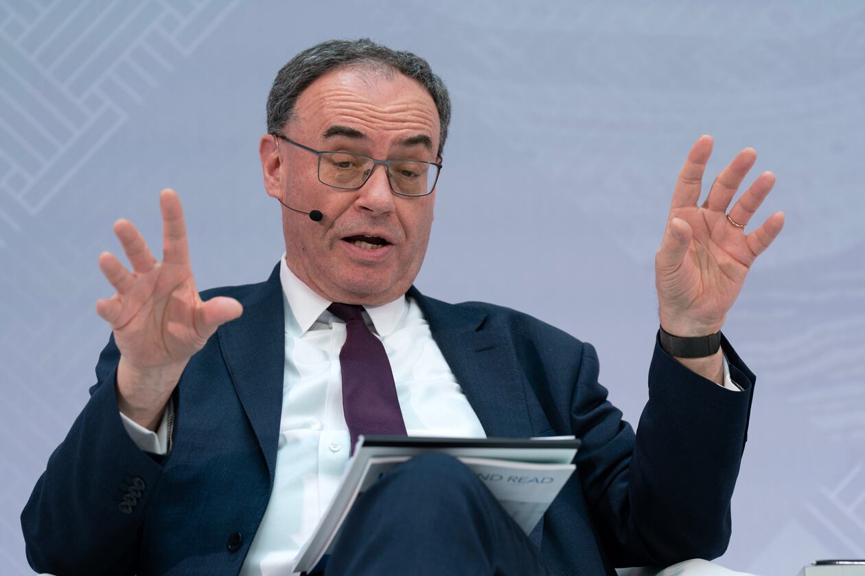 Bank of England Governor Andrew Bailey speaks at Managing Global Imbalances: Policy Priorities forum during the World Bank/IMF Spring Meetings at the IMF headquarters in Washington, Wednesday, April 15, 2026. (AP Photo/Jose Luis Magana)