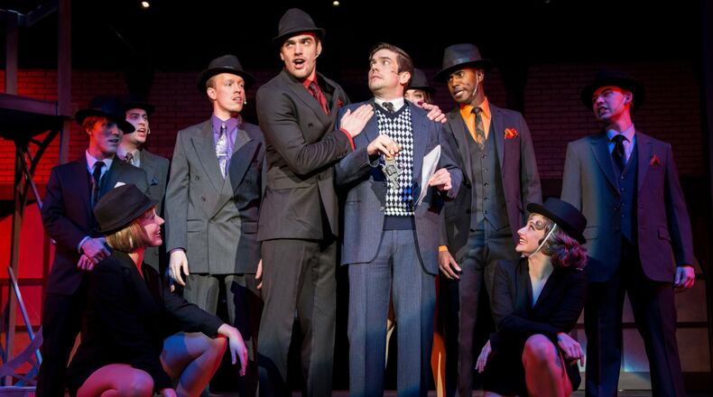 Hayden Rowe (center, left) and Chase Peacock (center, right) appear in Georgia Ensemble’s “Bullets Over Broadway.” CONTRIBUTED BY CASEY GARDNER