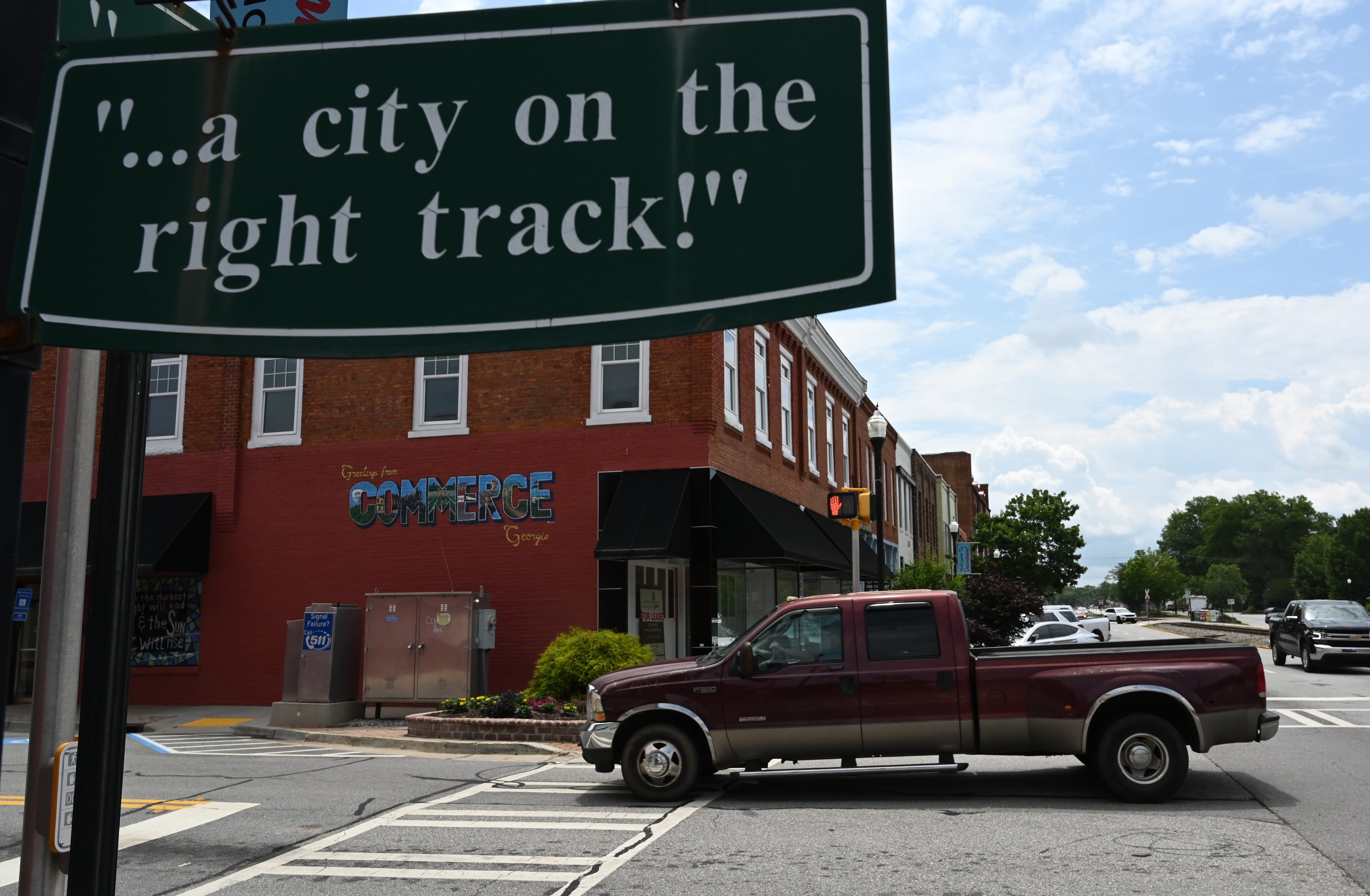 Photo shows downtown Commerce, Tuesday. SK Battery has invested in Commerce public services such as the library, city schools and spurred new business. (Hyosub Shin/AJC)