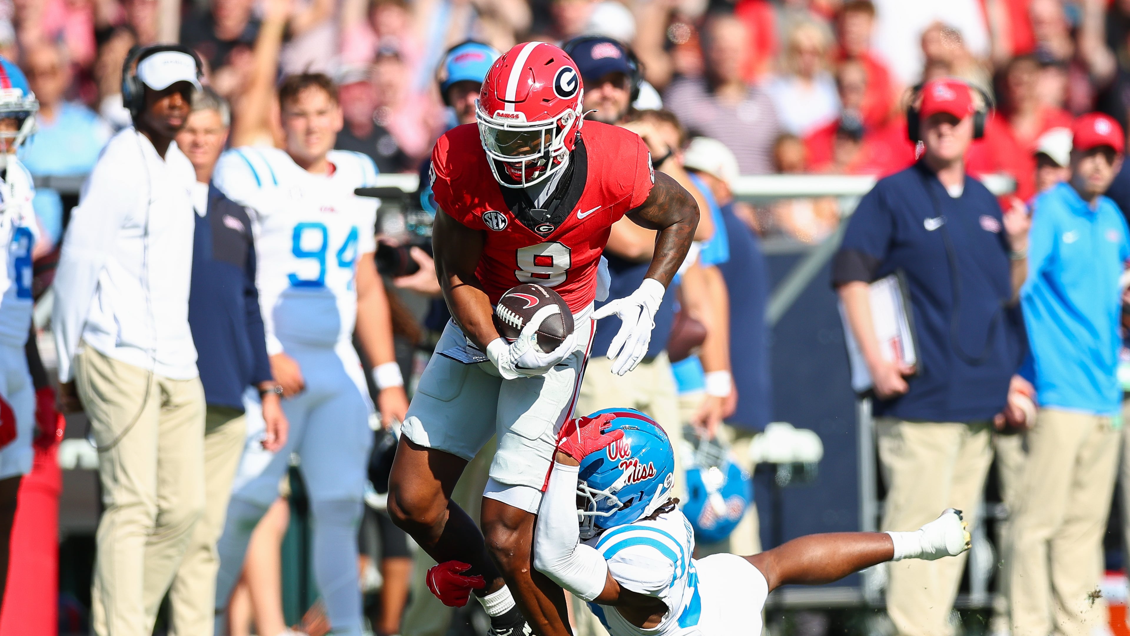 Georgia wide receiver Colbie Young was the Bulldogs' leading receiver when he went out with injury after the Ole Miss game, but Georgia coach Kirby Smart said Sunday there's a chance he could come back at some point in the Playoff. (Colin Hubbard/AP)