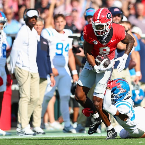 Georgia wide receiver Colbie Young was the Bulldogs' leading receiver when he went out with injury after the Ole Miss game, but Georgia coach Kirby Smart said Sunday there's a chance he could come back at some point in the Playoff. (Colin Hubbard/AP)