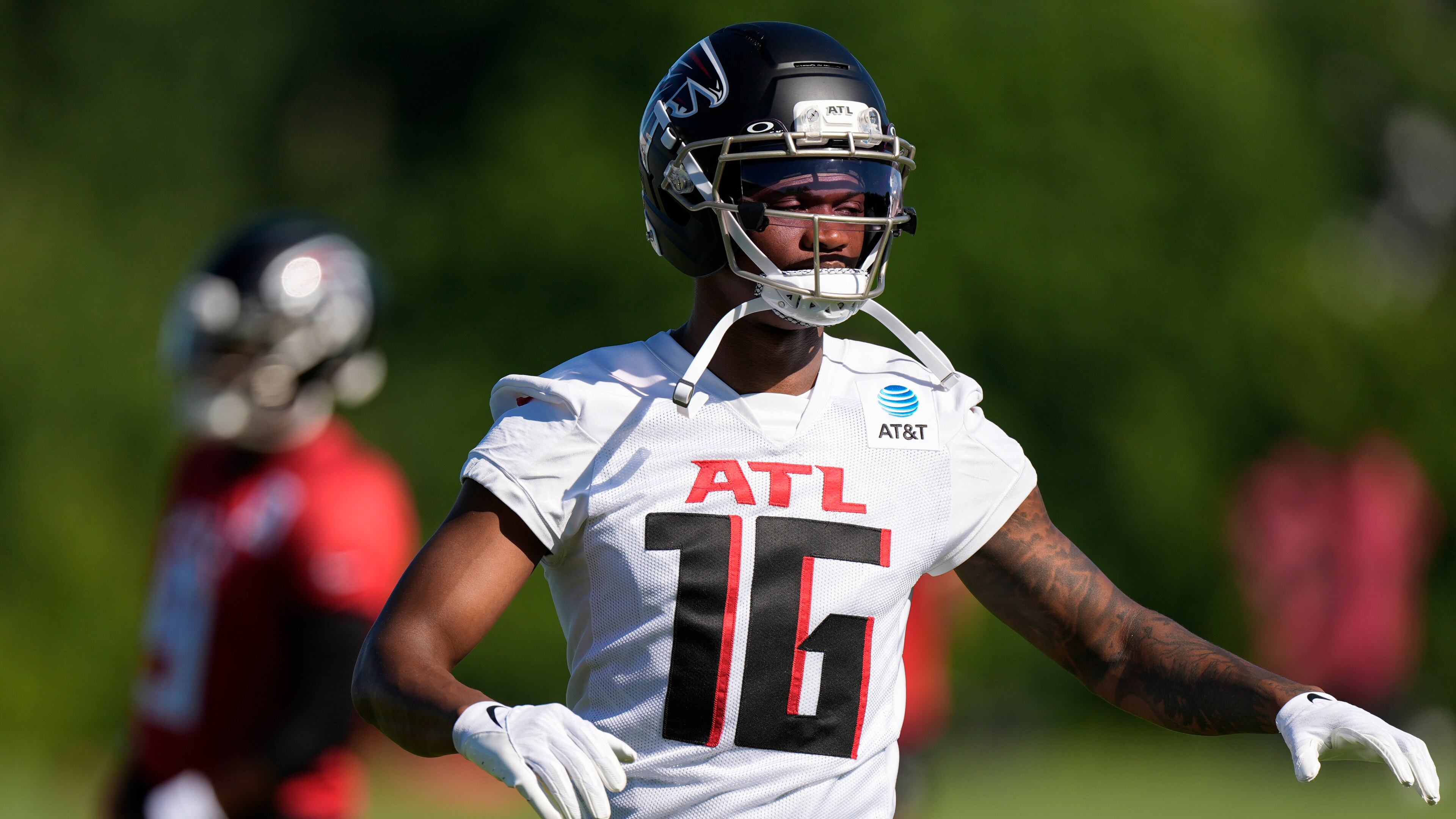 Atlanta Falcons DJ Chark Jr. works out during a Atlanta Falcons training camp, Saturday, July 26, 2025, in Flowery Branch. (AP Photo/Mike Stewart)