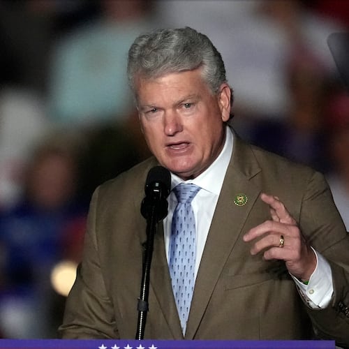 U.S. Rep. Mike Collins, here speaking at a campaign rally in 2024, held a rally Tuesday in his rural hometown of Jackson as he kicked off his U.S. Senate bid. (Mike Stewart/AP 2024)