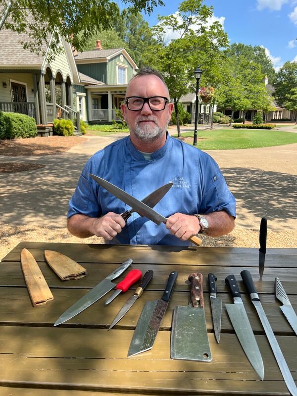 Shaun Doty's knife collection includes specially made sushi knives he found near Tsukiji Fish Market. (Courtesy of Shaun Doty)