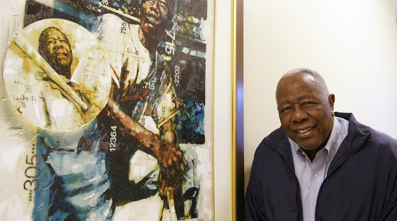 Former Hall of Fame right fielder and current senior vice president of the Atlanta Braves Hank Aaron in Atlanta on Monday, Jan. 30, 2017. Numerous celebrations in Aaron’s honor are planned, including a new bronze statue at SunTrust Park, a ceremony at the old Turner Field site, and his 83rd birthday dinner gala. (DAVID BARNES / DAVID.BARNES@AJC.COM)