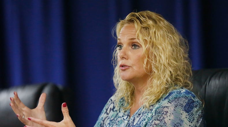 Mary Katherine Pursley, a veteran Cobb County special education teacher accused of putting a second-grader with autism in a trash can and calling him Oscar the Grouch,  went before a tribunal at the school system headquarters on June 22, 2015.  BOB ANDRES / BANDRES@AJC.COM