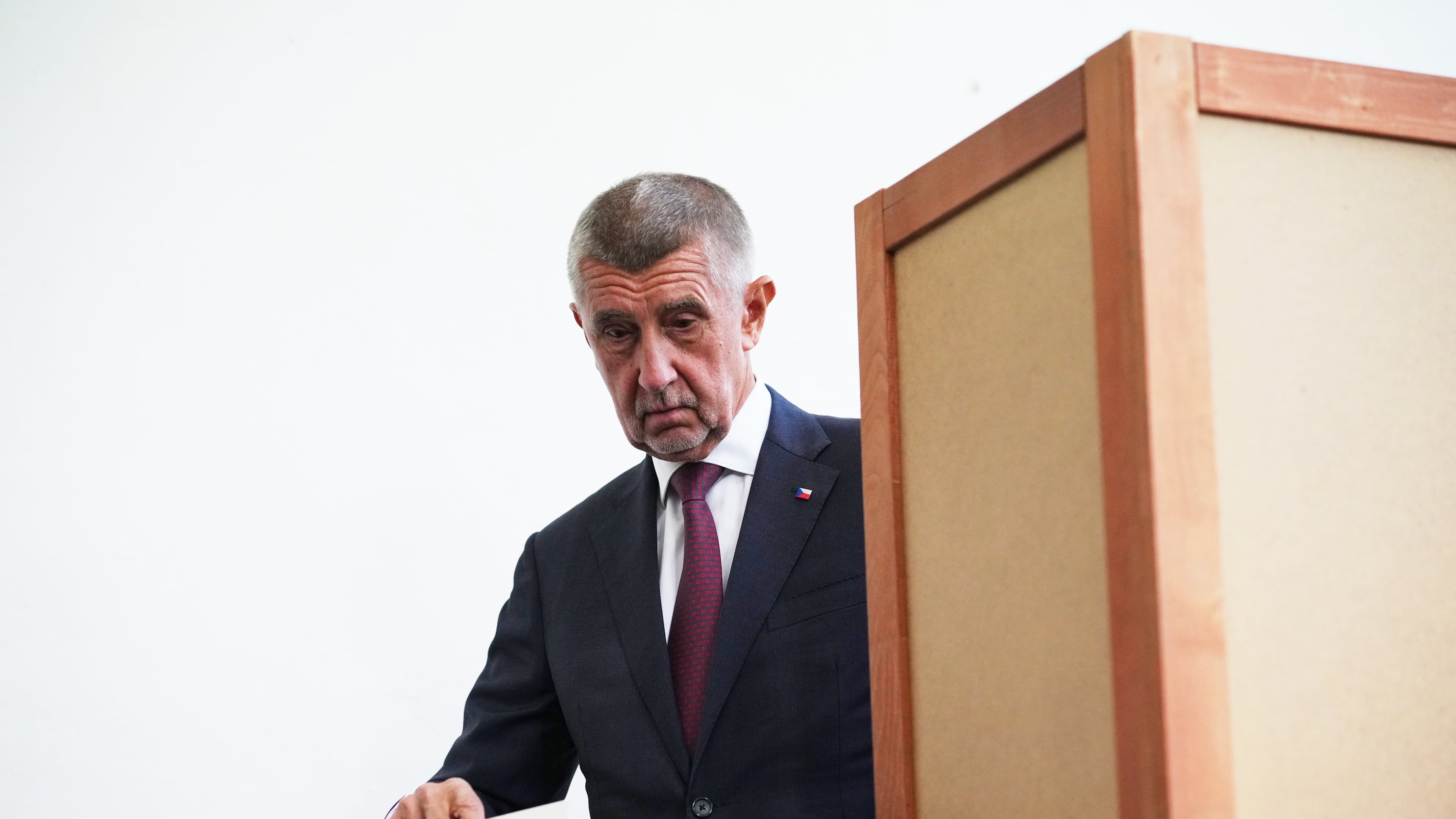 Chairman of opposition "ANO" (YES) movement Andrej Babis prepares to casts his ballot for a general election at a polling station in Ostrava, Czech Republic, Friday, Oct. 3, 2025. (AP Photo/Petr David Josek)